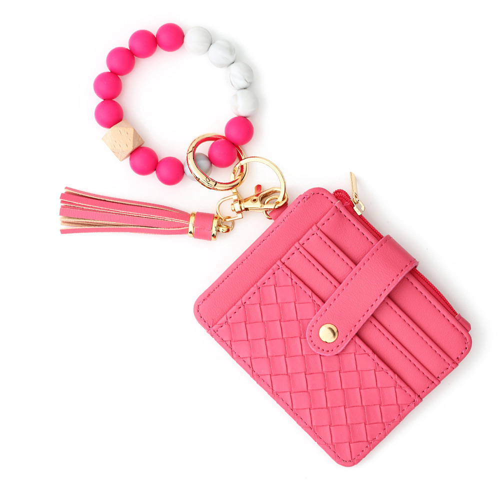 2024 Cross-border Card Holder European and American Silicone Bead Wrist Multi-layer Large Capacity Coin Purse Keychain Bracelet Zipper Bag