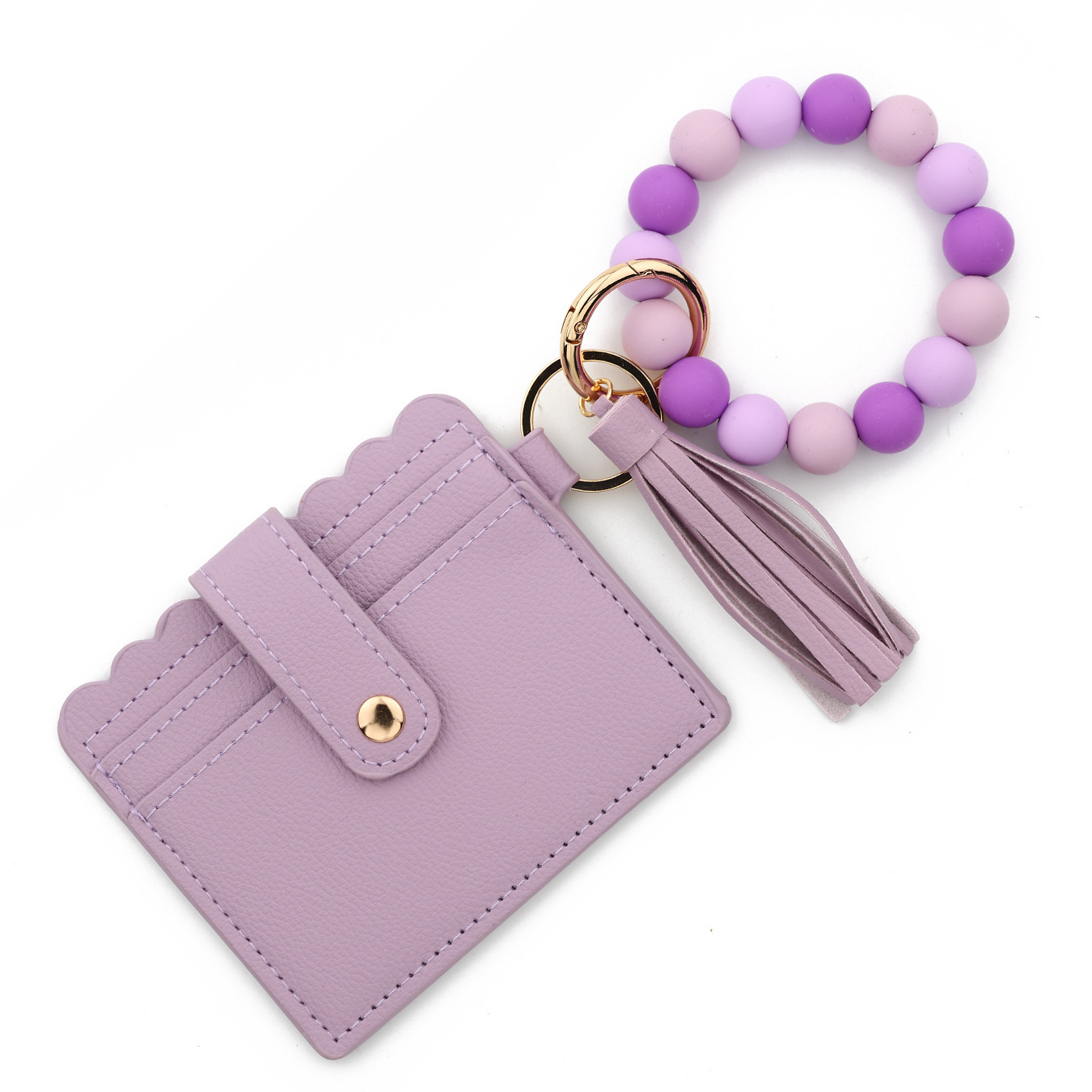 Wholesale solid color wallet, silicone beads wrist strap keychain.