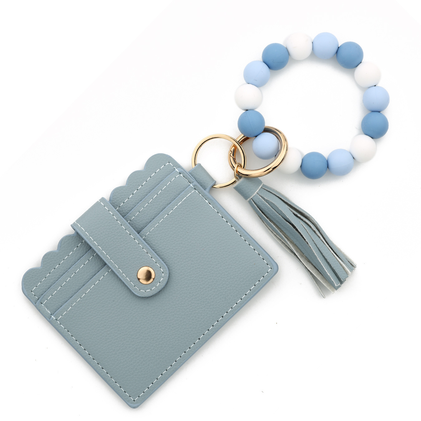 Wholesale solid color wallet, silicone beads wrist strap keychain.