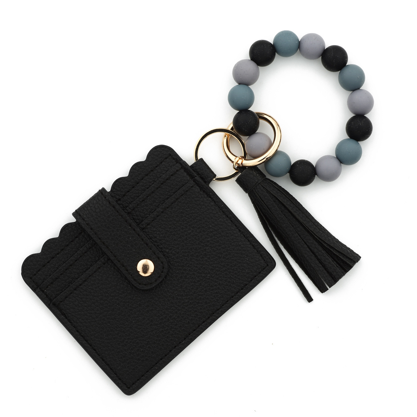 Wholesale solid color wallet, silicone beads wrist strap keychain.