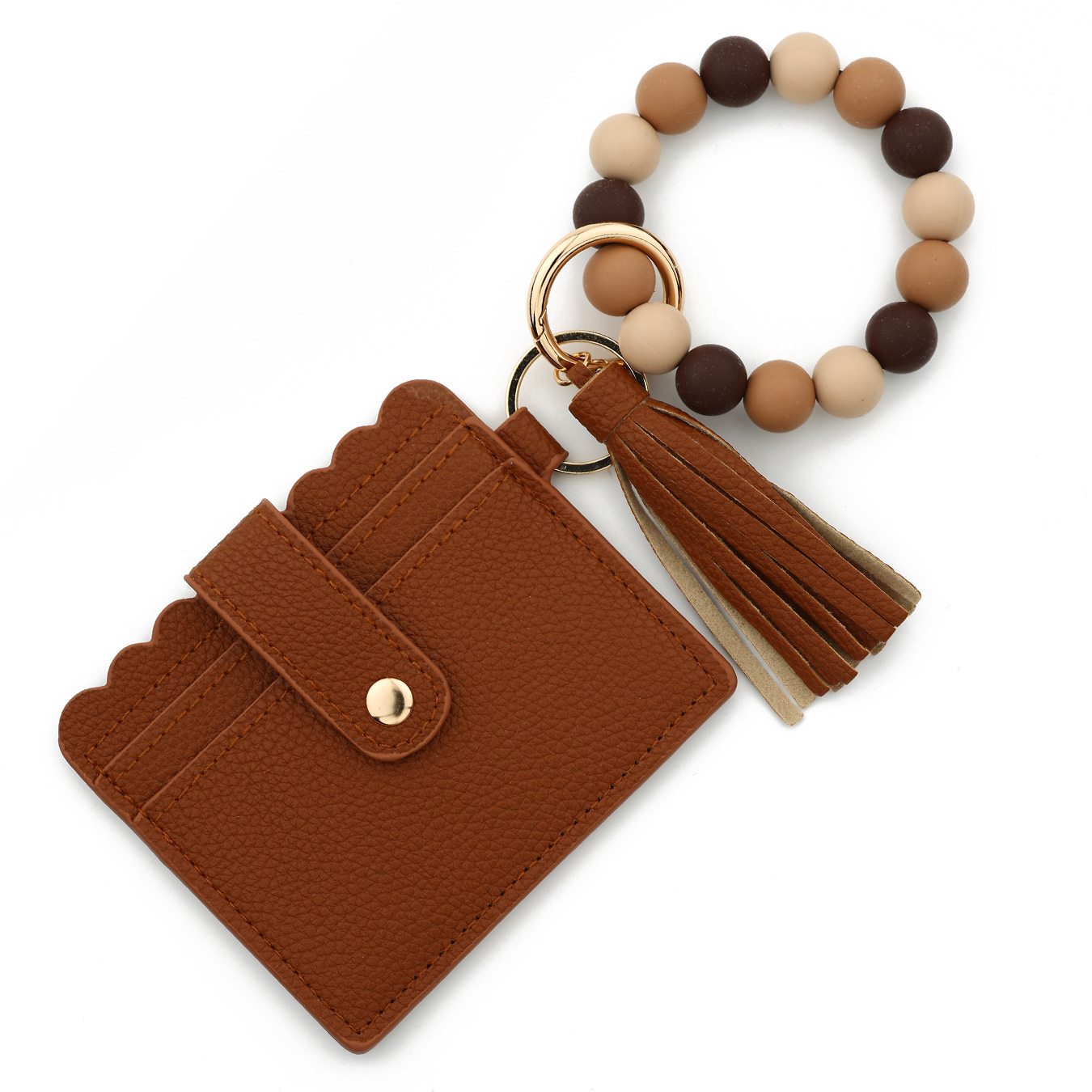 Wholesale solid color wallet, silicone beads wrist strap keychain.