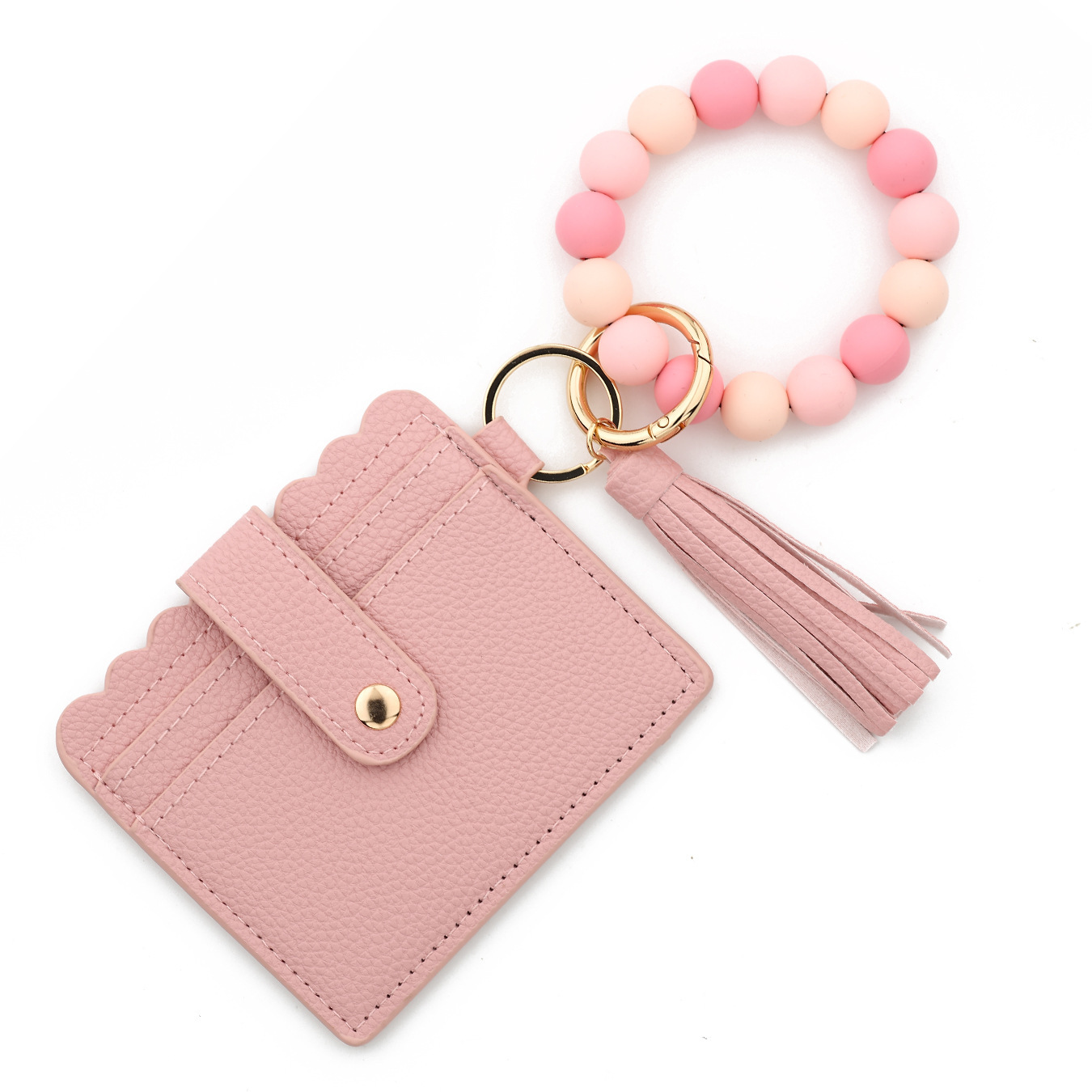 Wholesale solid color wallet, silicone beads wrist strap keychain.