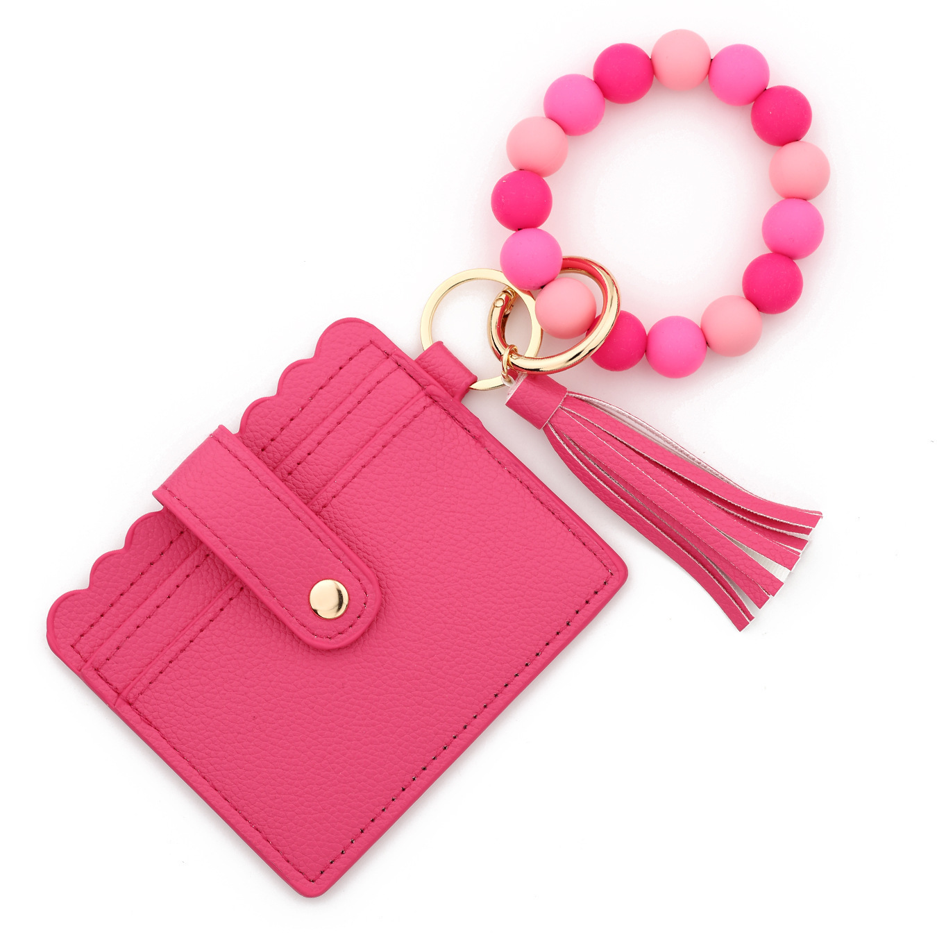 Wholesale solid color wallet, silicone beads wrist strap keychain.