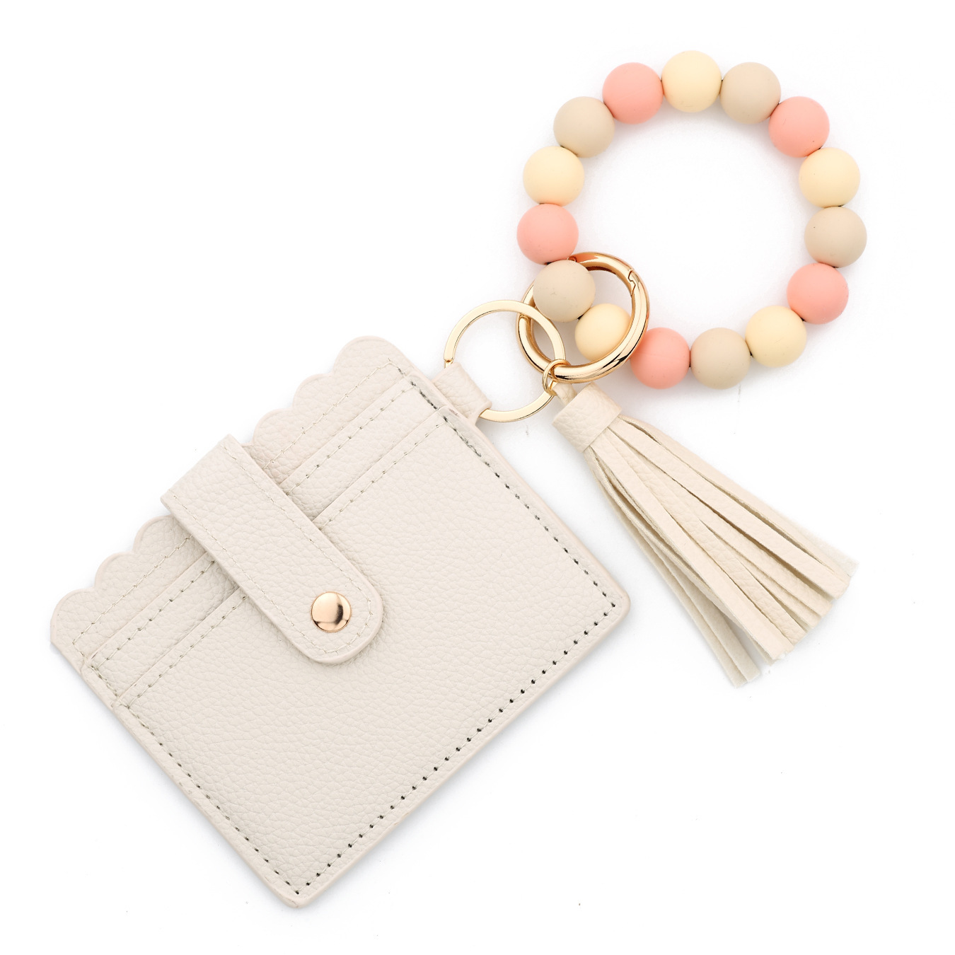 Wholesale solid color wallet, silicone beads wrist strap keychain.