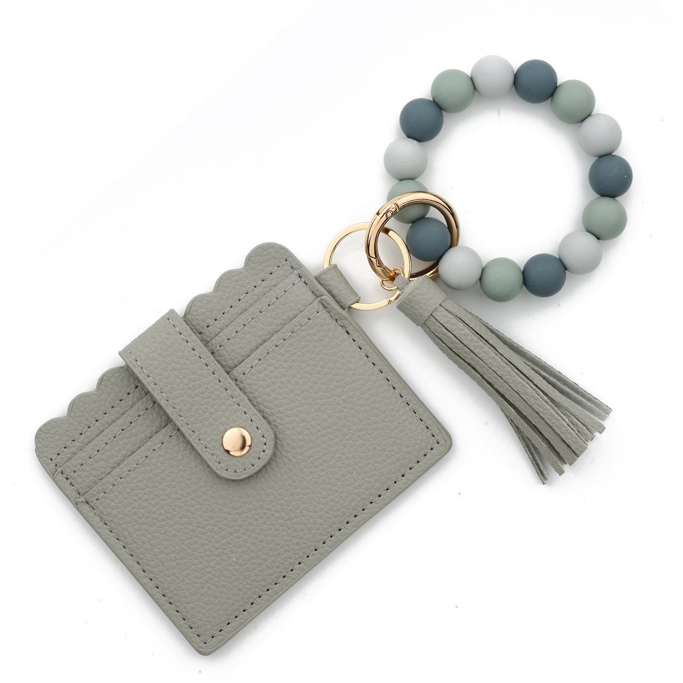 Wholesale solid color wallet, silicone beads wrist strap keychain.