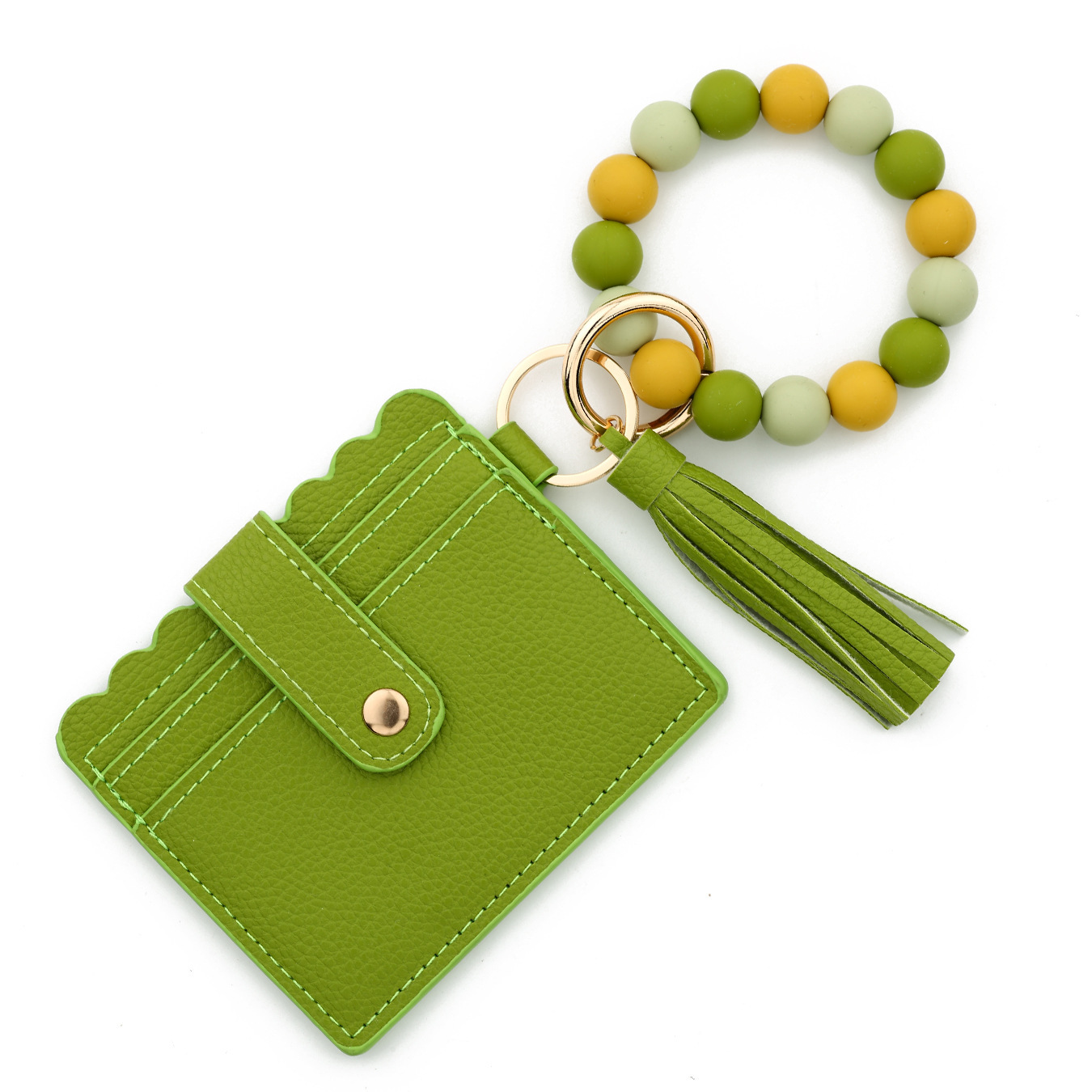 Wholesale solid color wallet, silicone beads wrist strap keychain.