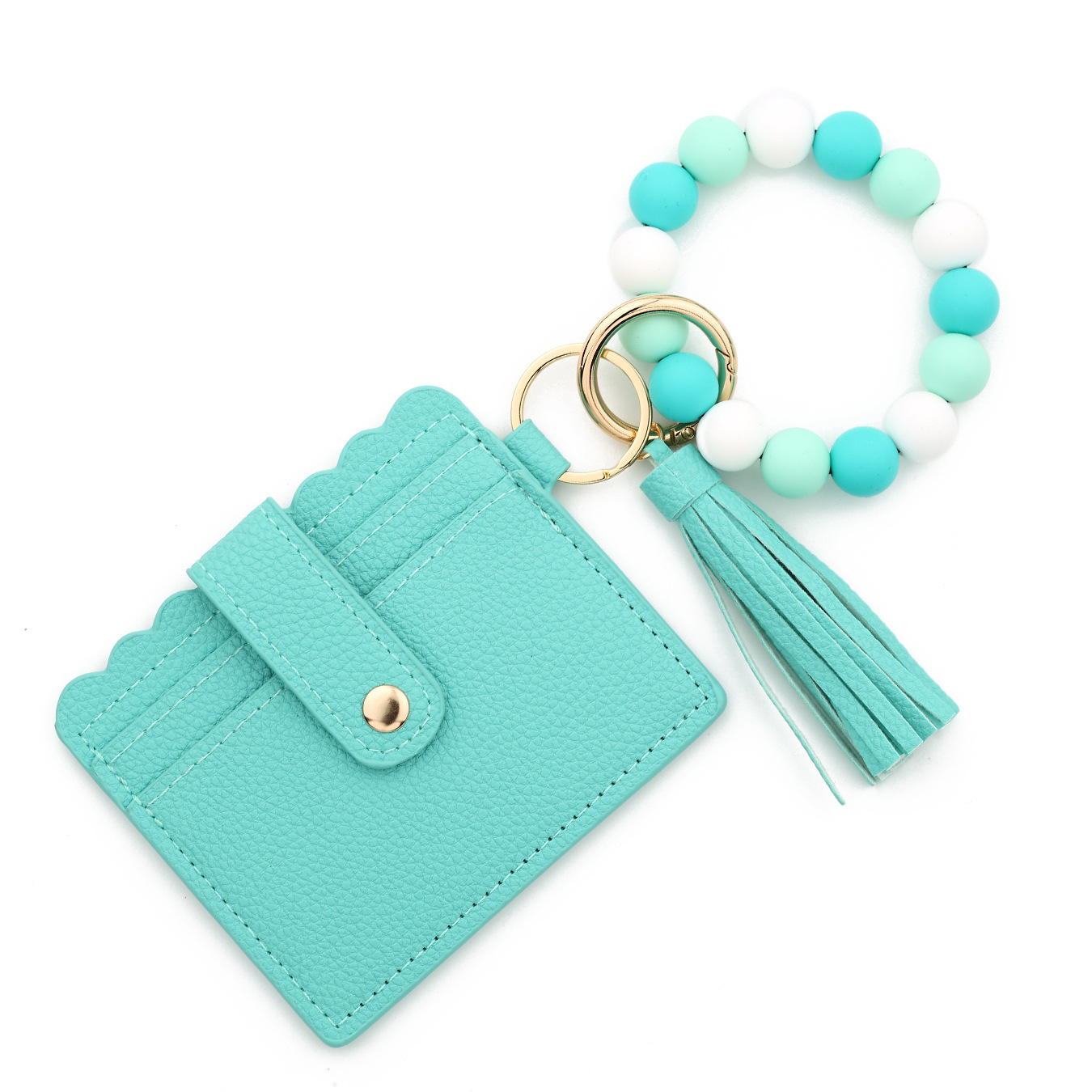 Wholesale solid color wallet, silicone beads wrist strap keychain.
