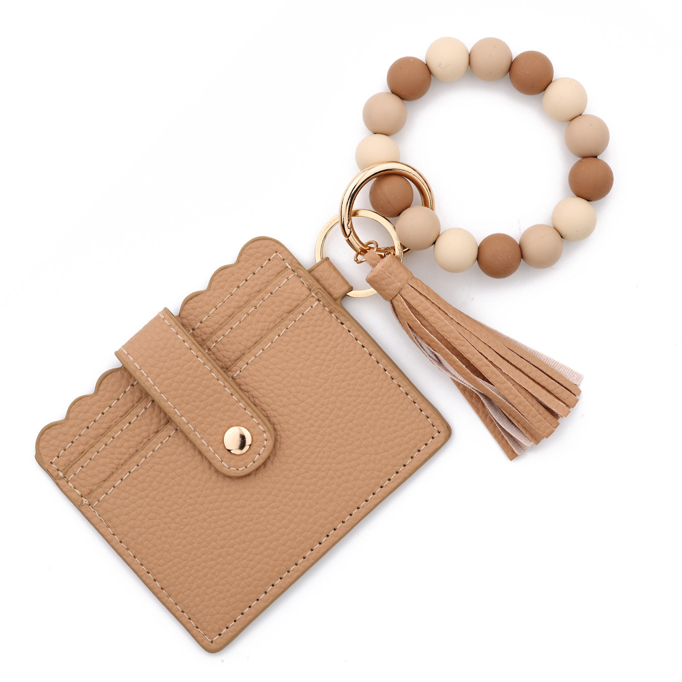 Wholesale solid color wallet, silicone beads wrist strap keychain.
