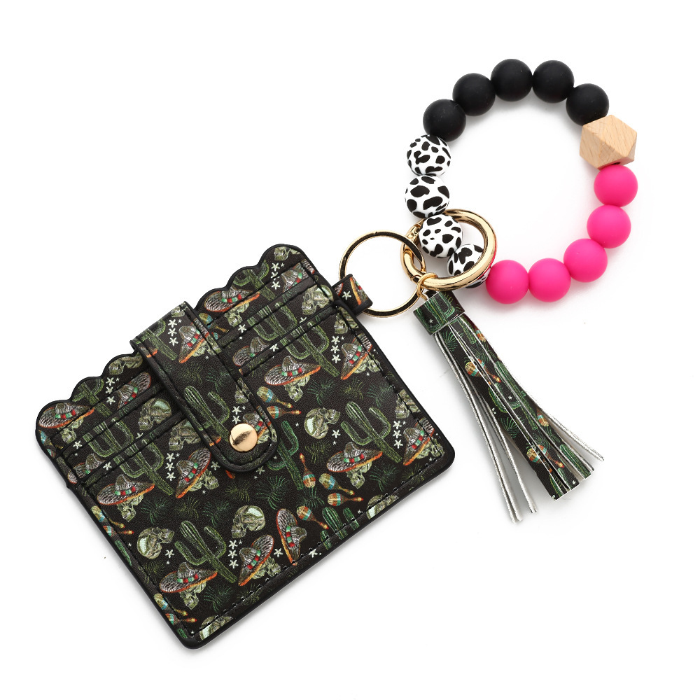 2023 New Silicone Bead Card Holder Western Style Bull Head Bag Silicone Bead Bracelet Card Holder Keychain Women's Wallet