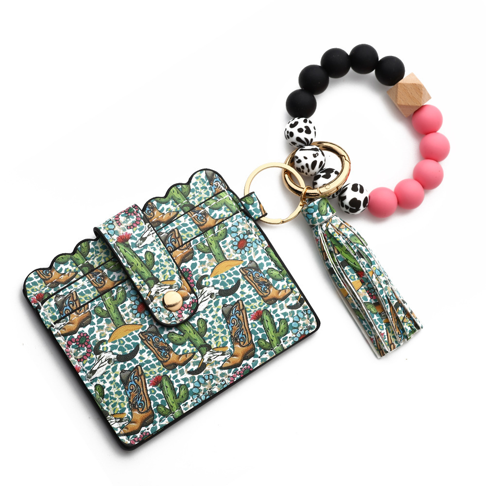 2023 New Silicone Bead Card Holder Western Style Bull Head Bag Silicone Bead Bracelet Card Holder Keychain Women's Wallet