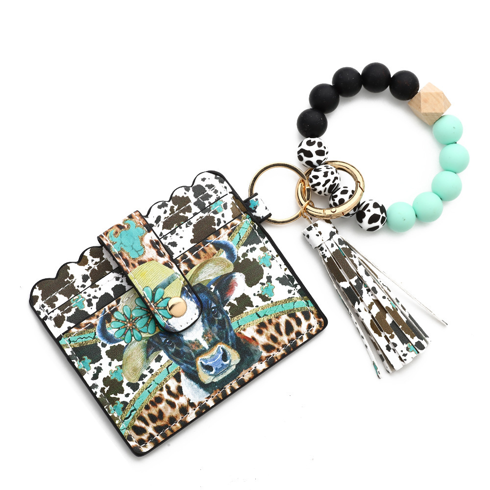 2023 New Silicone Bead Card Holder Western Style Bull Head Bag Silicone Bead Bracelet Card Holder Keychain Women's Wallet
