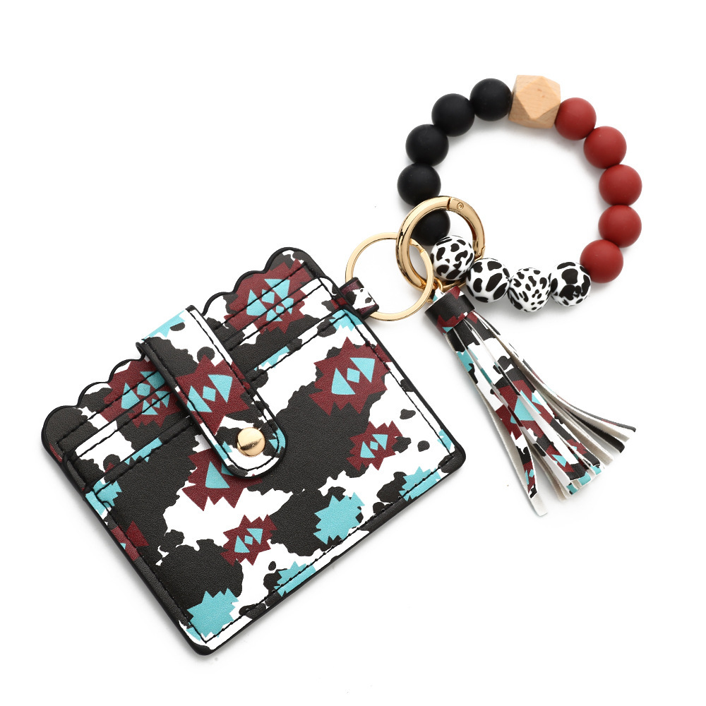 2023 New Silicone Bead Card Holder Western Style Bull Head Bag Silicone Bead Bracelet Card Holder Keychain Women's Wallet