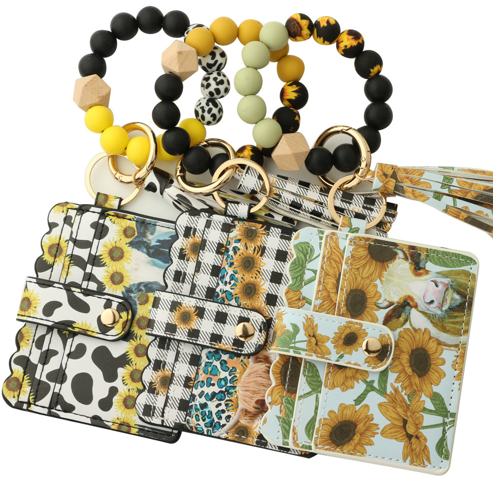 2023 New Silicone Bead Card Holder Western Style Bull Head Bag Silicone Bead Bracelet Card Holder Keychain Women's Wallet