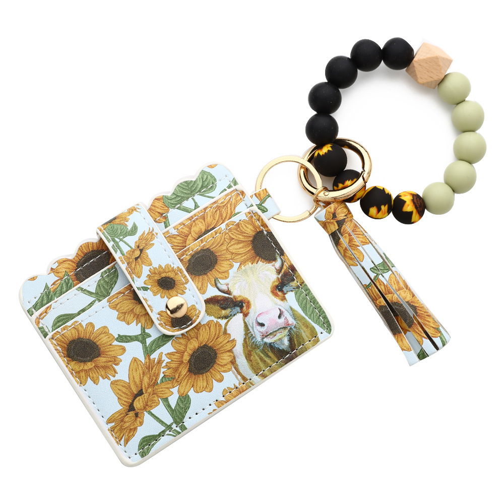 2023 New Silicone Bead Card Holder Western Style Bull Head Bag Silicone Bead Bracelet Card Holder Keychain Women's Wallet