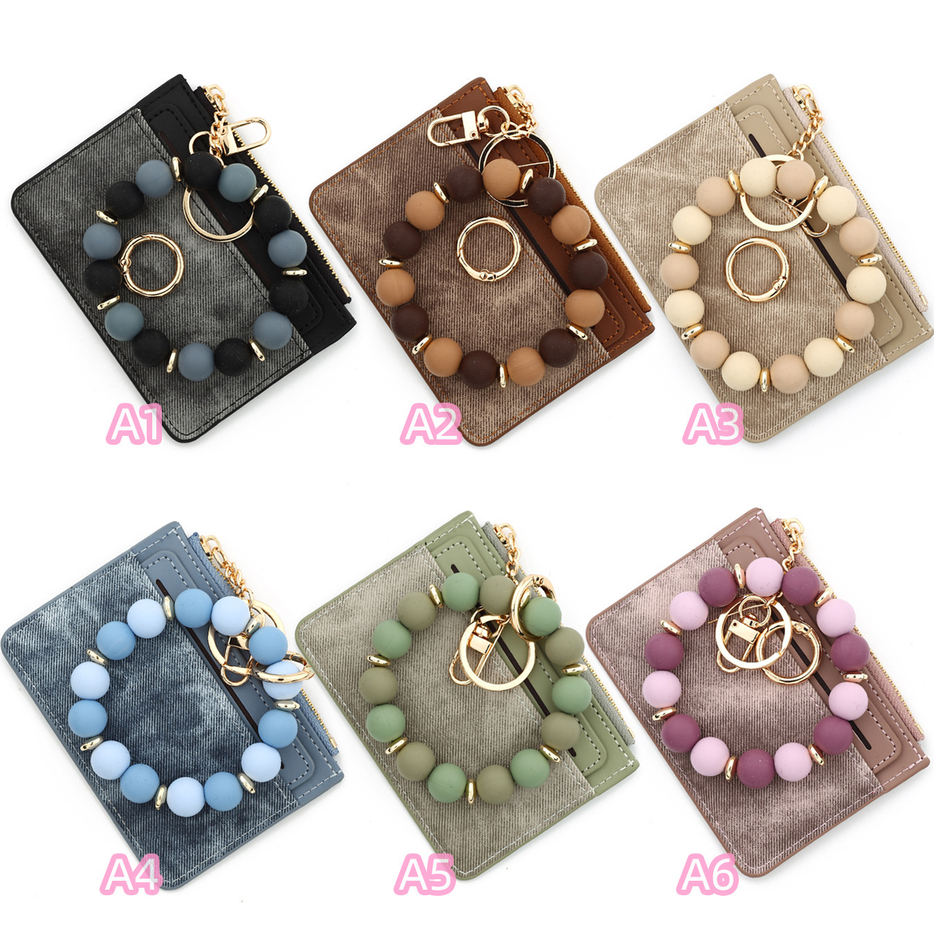 2025 Cross-border Spot Simple Fashion Small Wallet Leather Card Holder Women's Wallet Silicone Bead Bracelet Keychain
