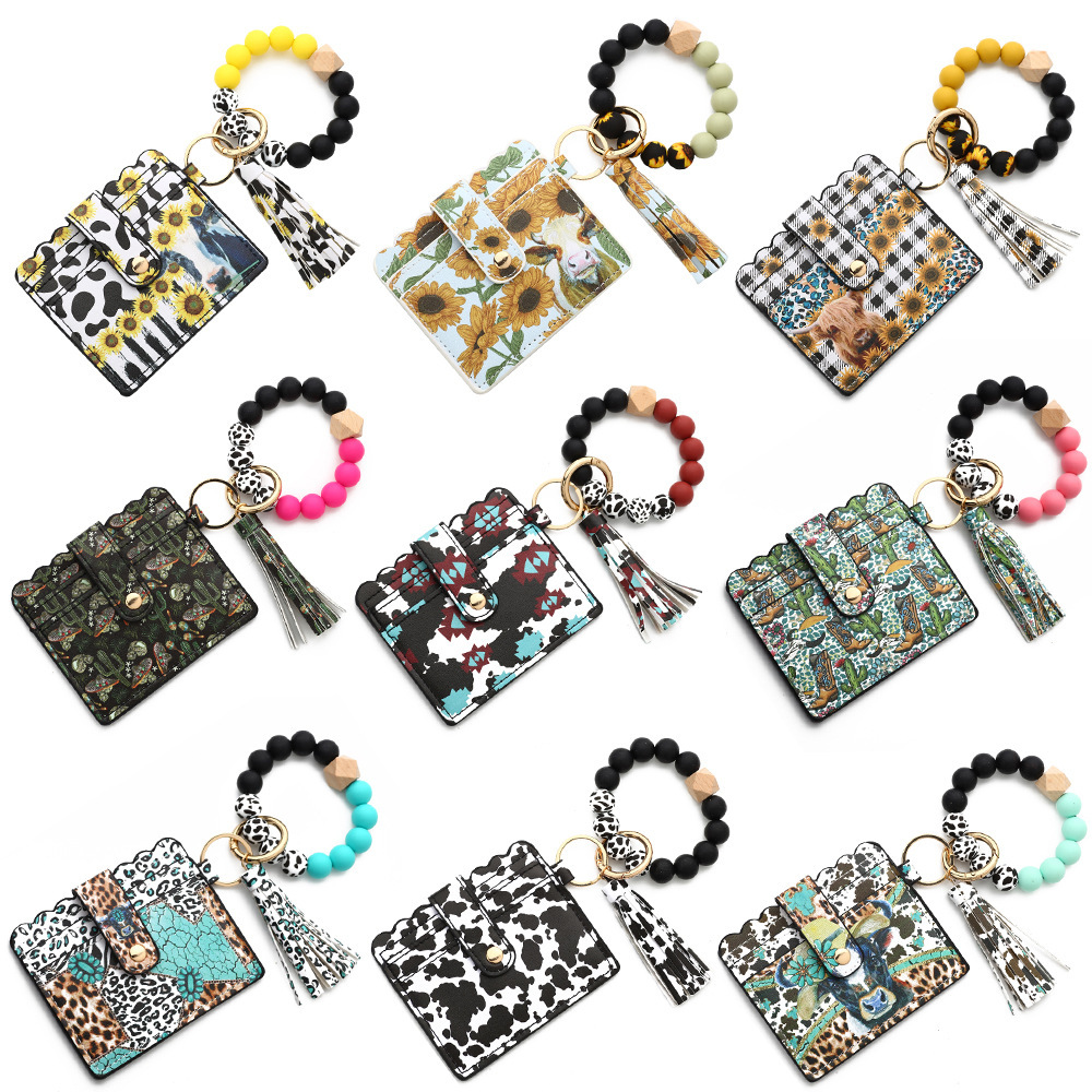 2023 New Silicone Bead Card Holder Western Style Bull Head Bag Silicone Bead Bracelet Card Holder Keychain Women's Wallet