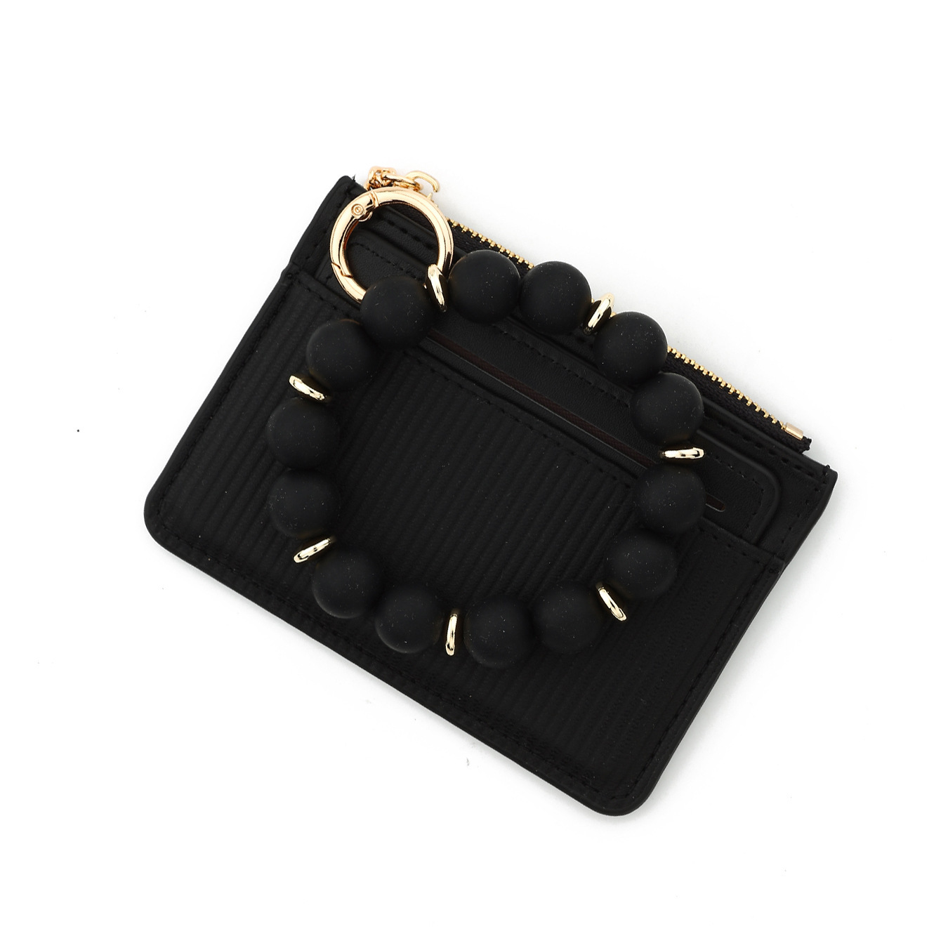 2025 Cross-border Spot Simple Fashion Small Wallet Leather Card Holder Women's Wallet Silicone Bead Bracelet Keychain