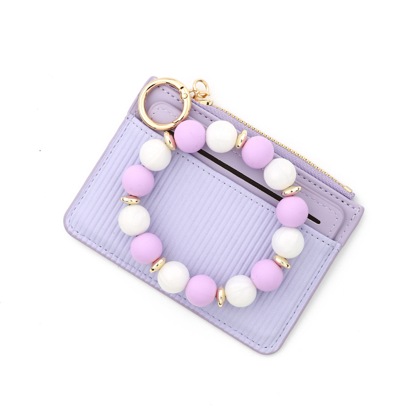 2025 Cross-border Spot Simple Fashion Small Wallet Leather Card Holder Women's Wallet Silicone Bead Bracelet Keychain