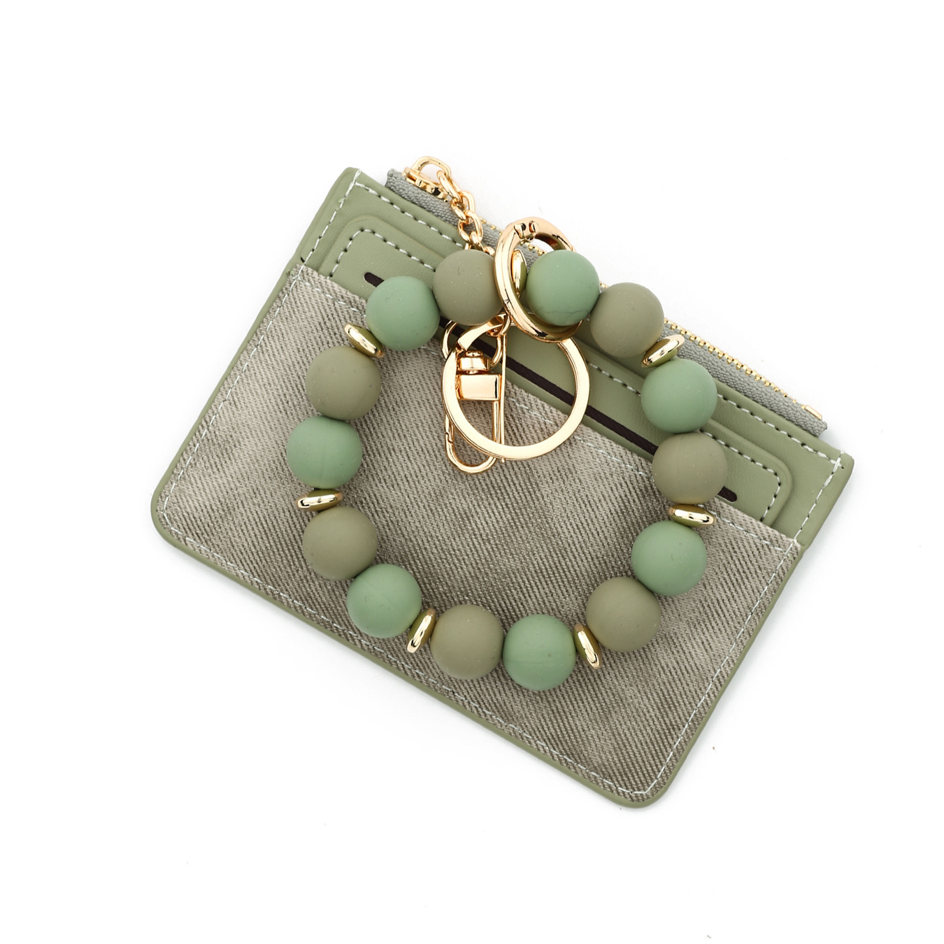 2025 Cross-border Spot Simple Fashion Small Wallet Leather Card Holder Women's Wallet Silicone Bead Bracelet Keychain