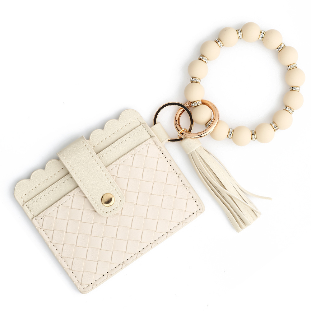 2024 Spot European and American ID Bag Cross-border Silicone Bracelet Braided Grid Stripe Card Holder Leather Wallet Keychain