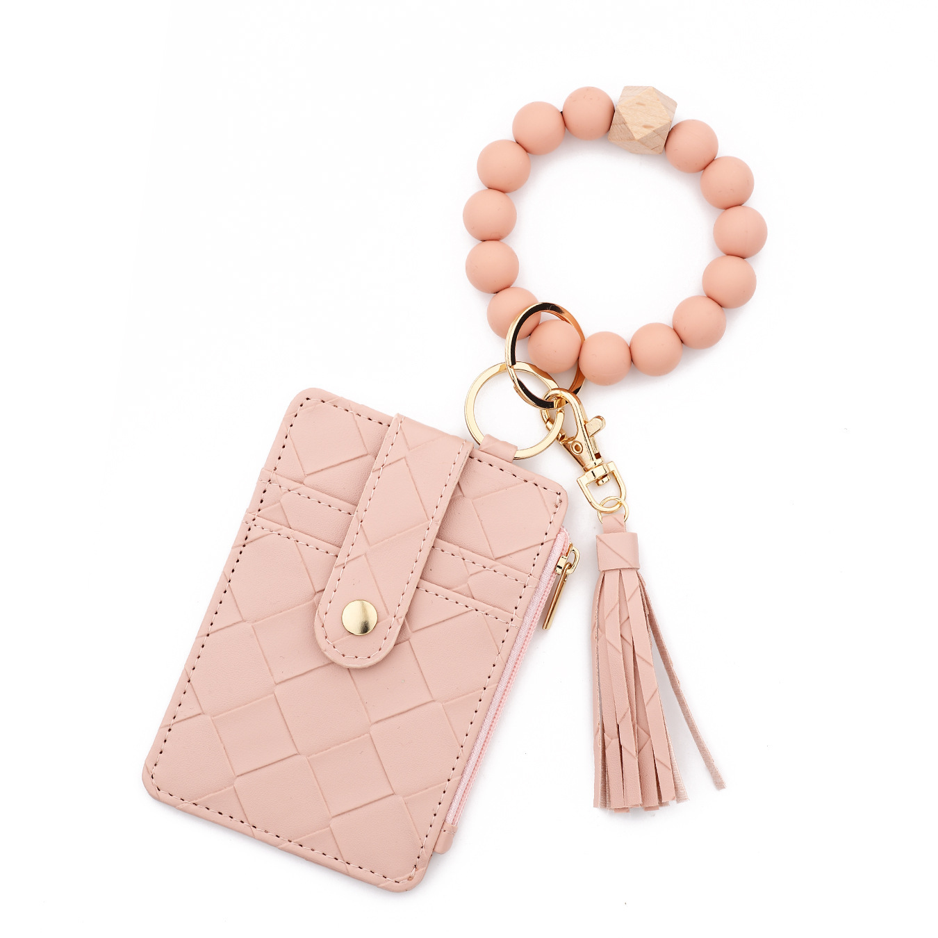 Wholesale woven texture wallet, silicone wristband keychain.