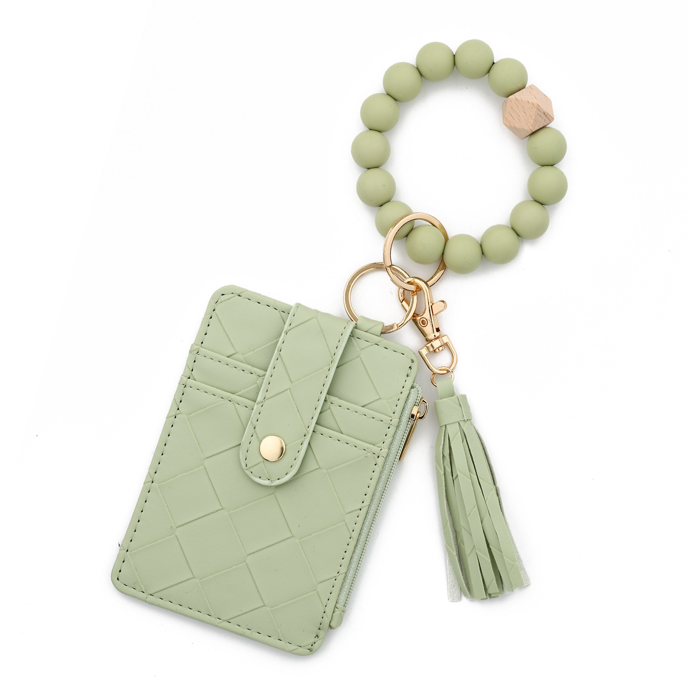 Wholesale woven texture wallet, silicone wristband keychain.