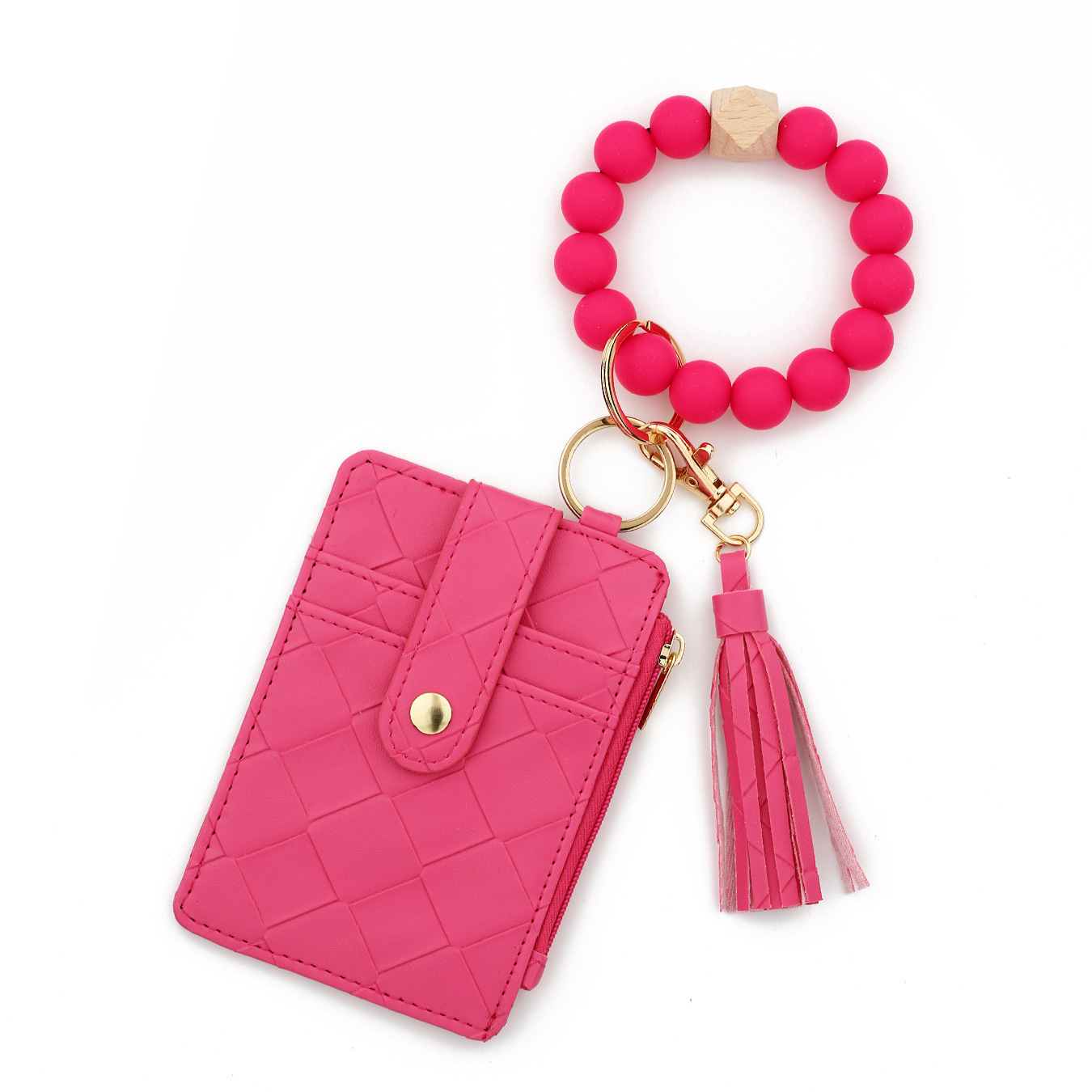 Wholesale woven texture wallet, silicone wristband keychain.