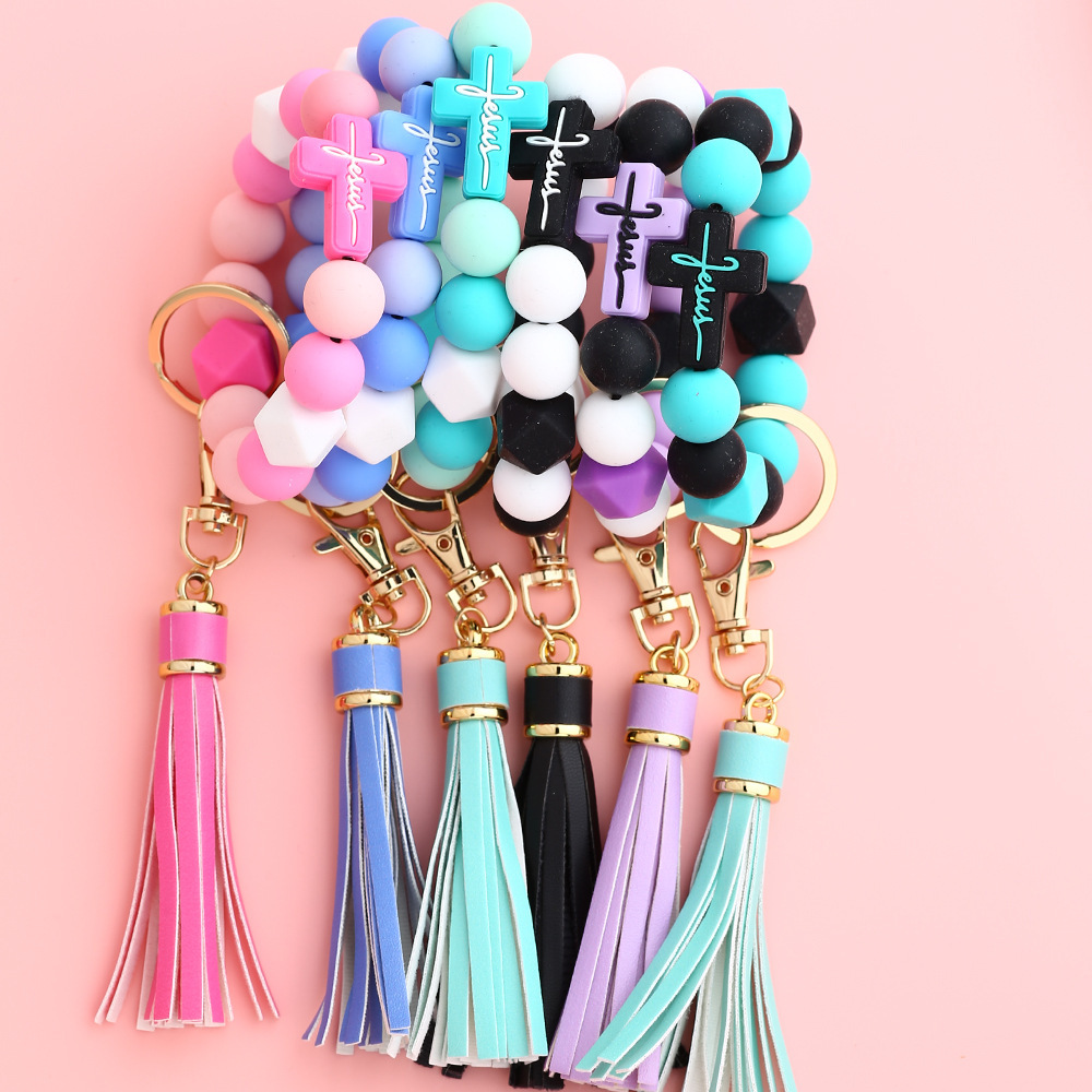 2024 Cross-border Jewelry Cross Keychain Rabbit Bag Pendant Holiday Gift Easter Silicone Bead Bracelet