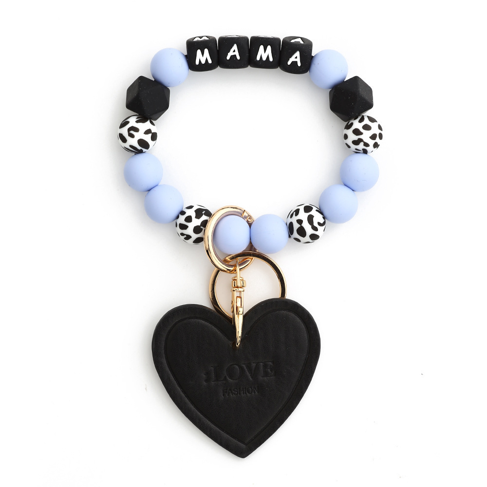 2024 Cross-border European and American jewelry love accessories MAMA bracelet Mother's Day keychain leopard print silicone bead bracelet