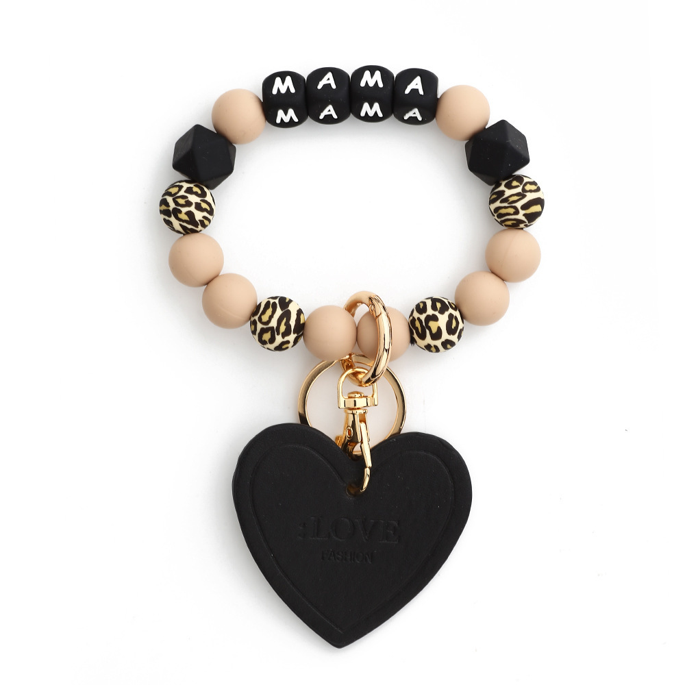 2024 Cross-border European and American jewelry love accessories MAMA bracelet Mother's Day keychain leopard print silicone bead bracelet
