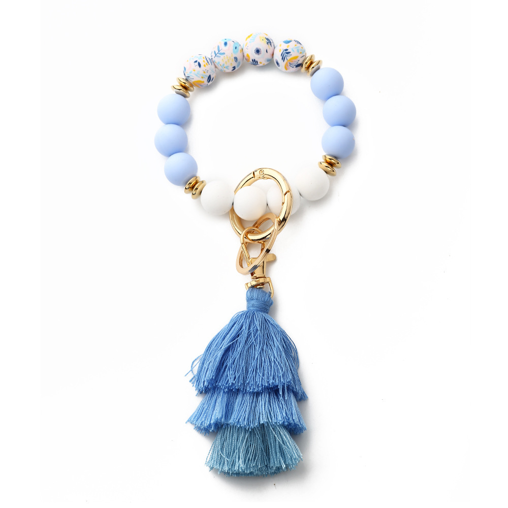 2023 European and American fashion bracelet Bohemian style line tassel color silicone bracelet printed silicone bead bracelet