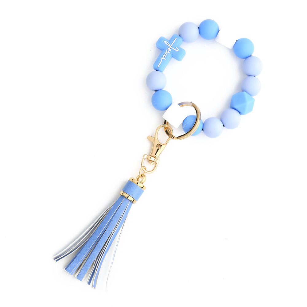 2024 Cross-border Jewelry Cross Keychain Rabbit Bag Pendant Holiday Gift Easter Silicone Bead Bracelet