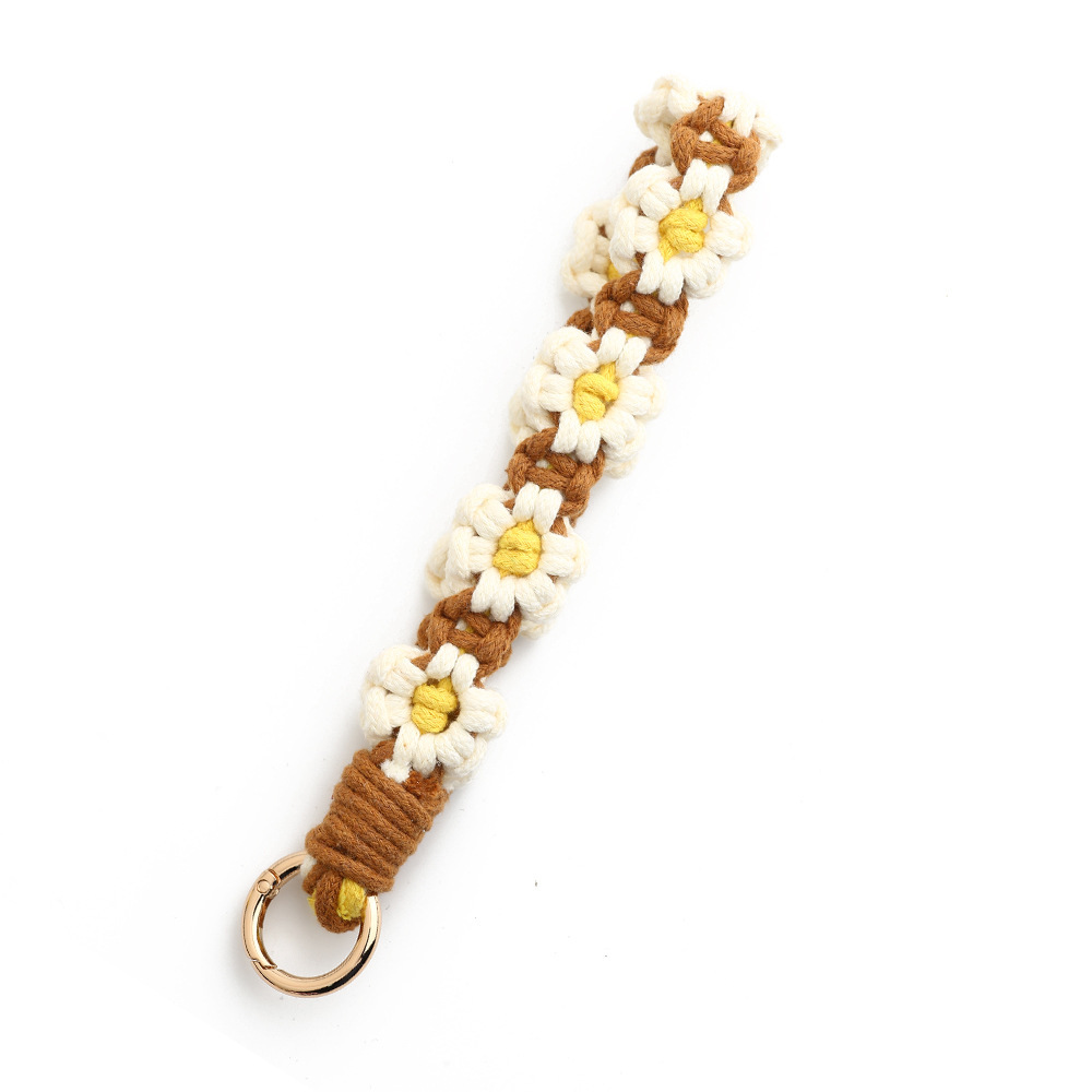 Cross-border flower wristband small daisy bag pendant mobile phone chain INS Nordic style hand-woven keychain