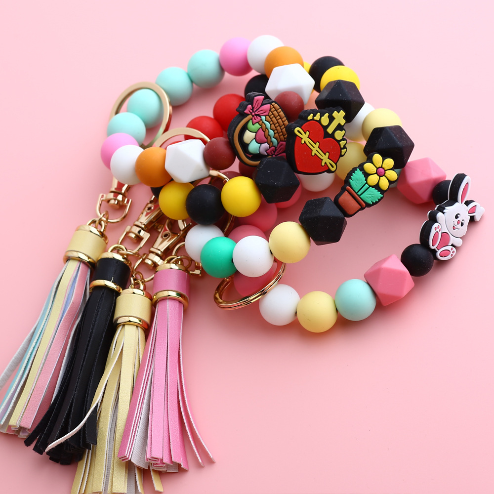 2024 Cross-border Jewelry Cross Keychain Rabbit Bag Pendant Holiday Gift Easter Silicone Bead Bracelet