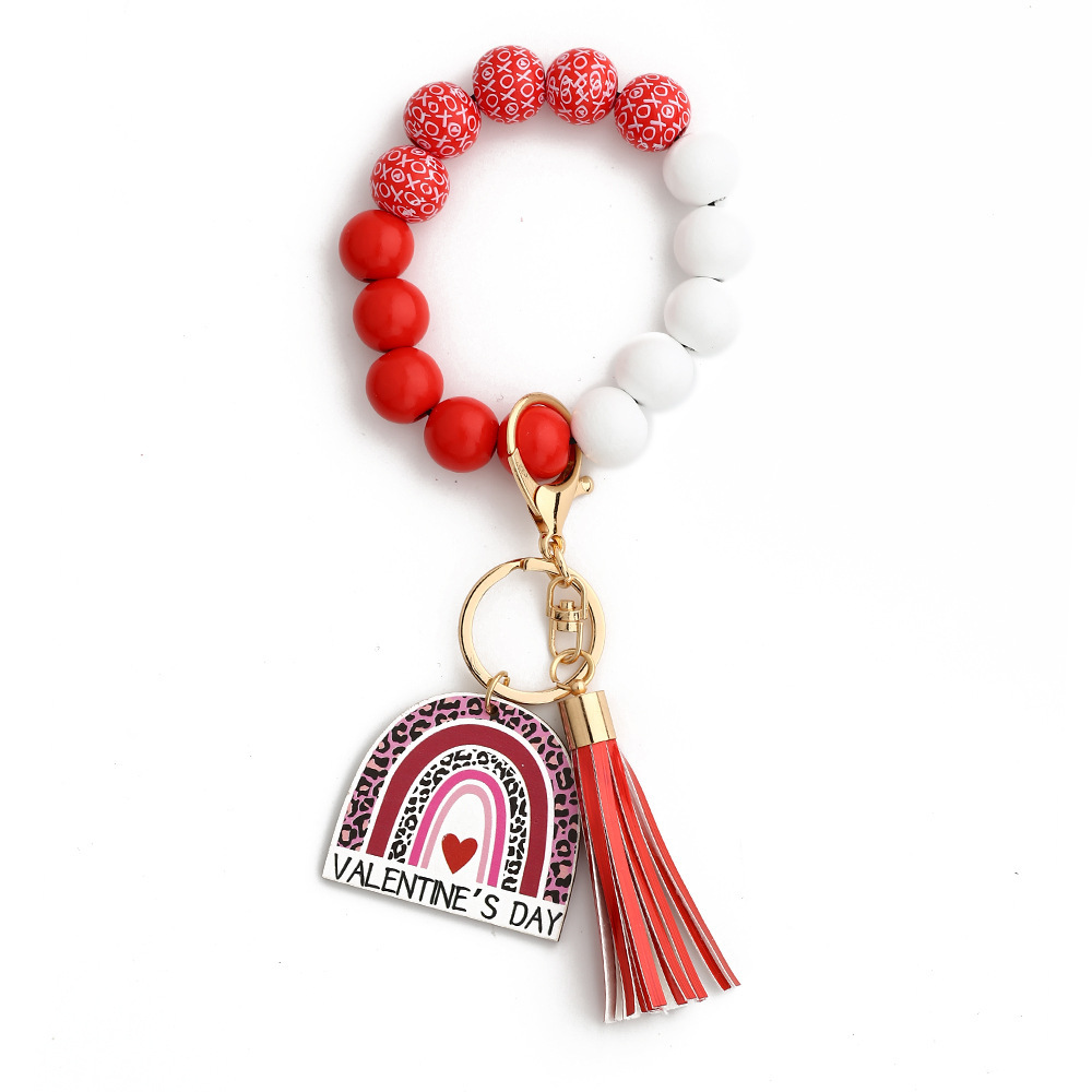 2024 Valentine's Day Gift European and American Jewelry Cross-border Pendant Love Bracelet Women's Bracelet Wooden Bead Bracelet Keychain