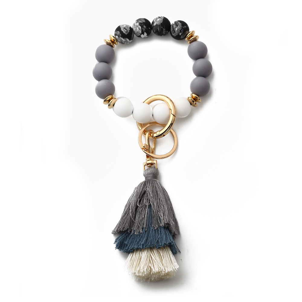 2023 European and American fashion bracelet Bohemian style line tassel color silicone bracelet printed silicone bead bracelet