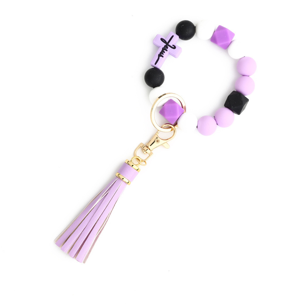 2024 Cross-border Jewelry Cross Keychain Rabbit Bag Pendant Holiday Gift Easter Silicone Bead Bracelet