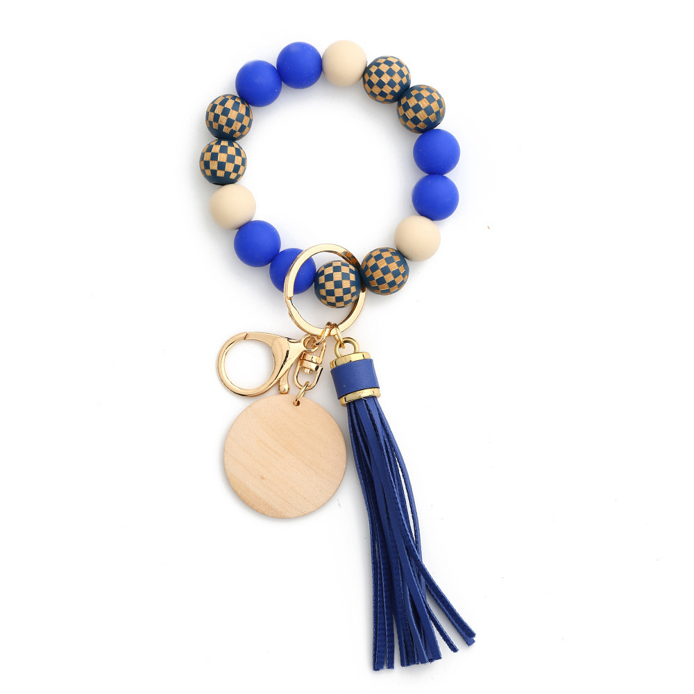 24 Spot Cross-border Women's Day Gifts European and American Jewelry Checkerboard Wooden Beads Bracelet Silicone Bracelet Silicone Keychain