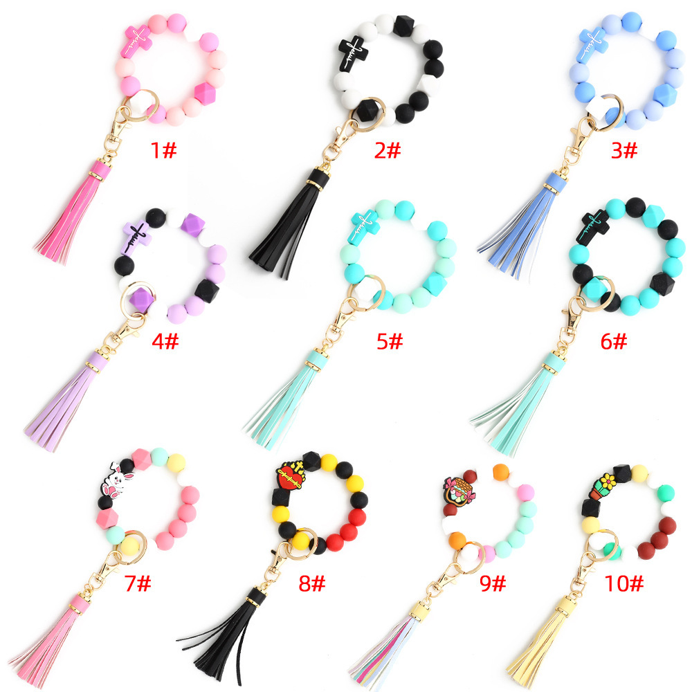 2024 Cross-border Jewelry Cross Keychain Rabbit Bag Pendant Holiday Gift Easter Silicone Bead Bracelet