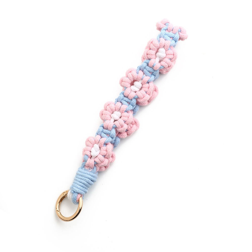 Cross-border flower wristband small daisy bag pendant mobile phone chain INS Nordic style hand-woven keychain