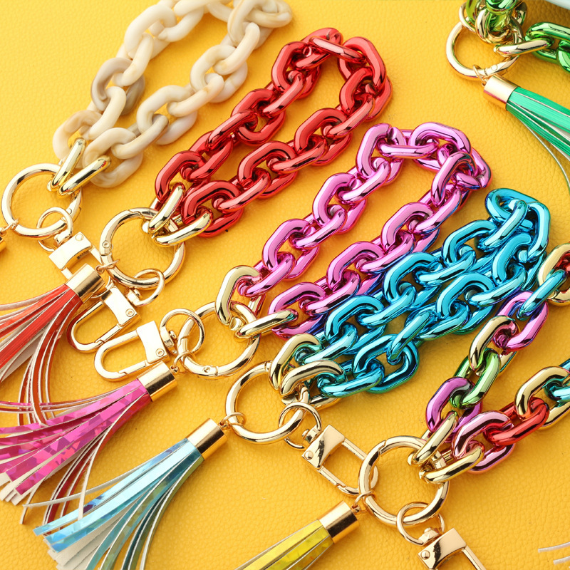 Spot cross-border European and American popular accessories high-gloss plastic ladies keychain color bracelet bright color acrylic bracelet