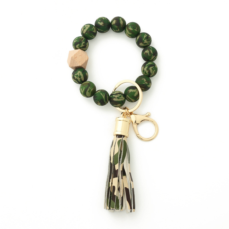 Wholesale color printed pattern silicone wristband keychain.