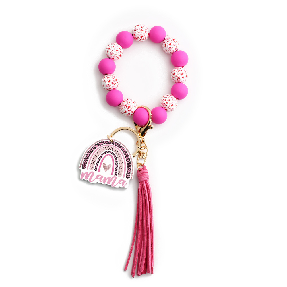 2024 Cross-border Mother's Day Gift European and American Jewelry Leopard Print Wooden Bead Bracelet Spot Bracelet Keychain Love Bracelet