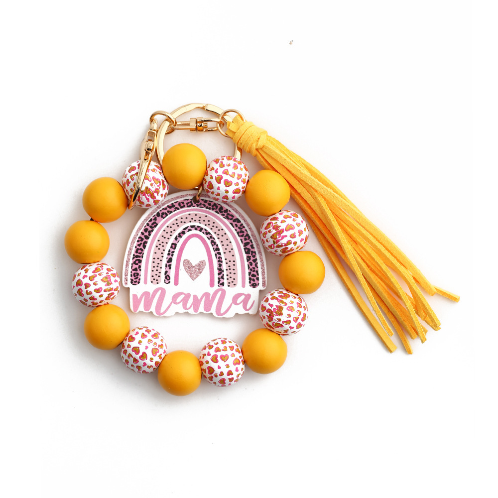 2024 Cross-border Mother's Day Gift European and American Jewelry Leopard Print Wooden Bead Bracelet Spot Bracelet Keychain Love Bracelet