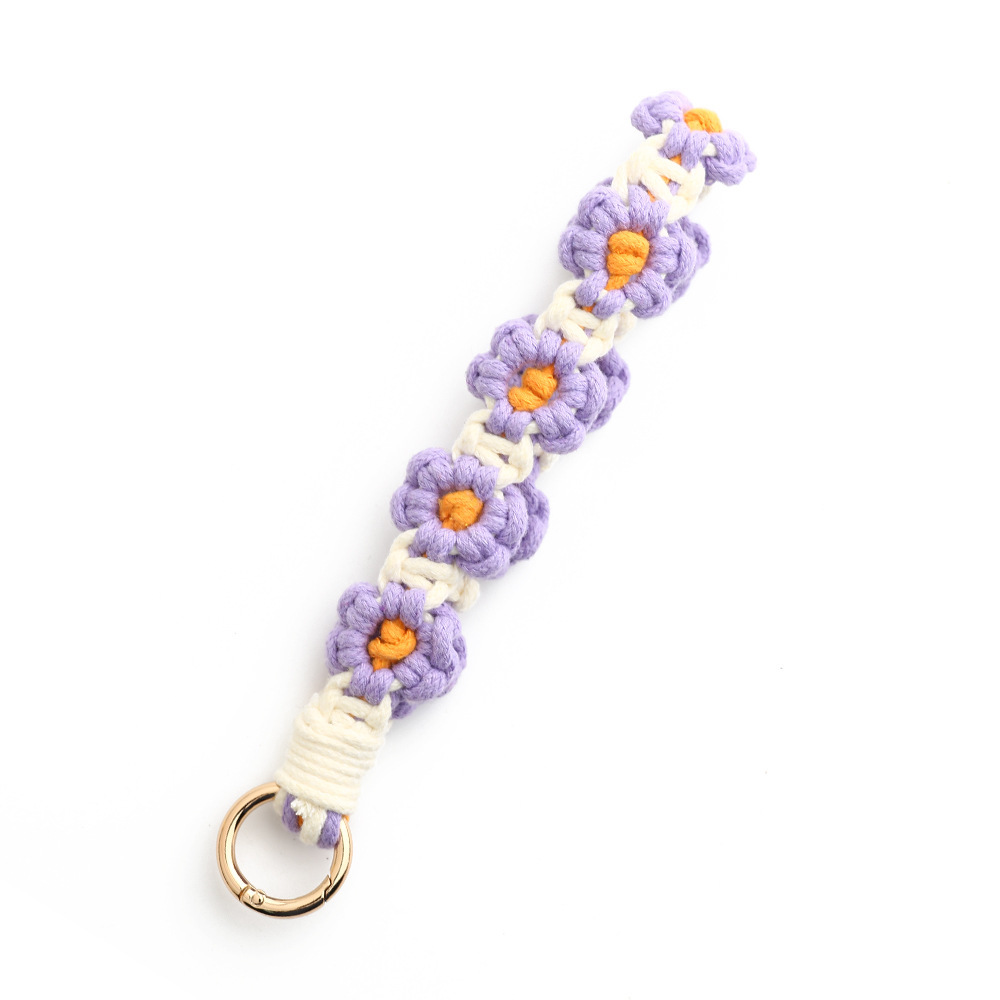 Cross-border flower wristband small daisy bag pendant mobile phone chain INS Nordic style hand-woven keychain