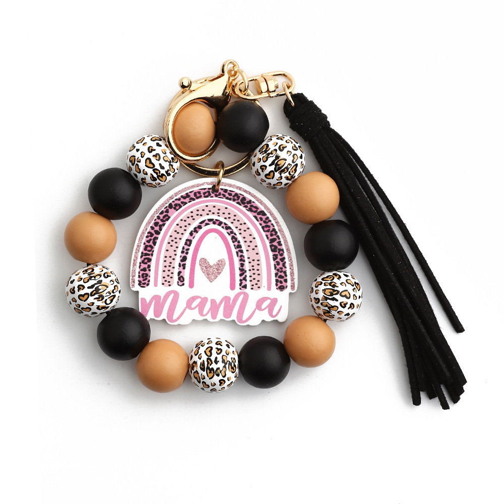 2024 Cross-border Mother's Day Gift European and American Jewelry Leopard Print Wooden Bead Bracelet Spot Bracelet Keychain Love Bracelet