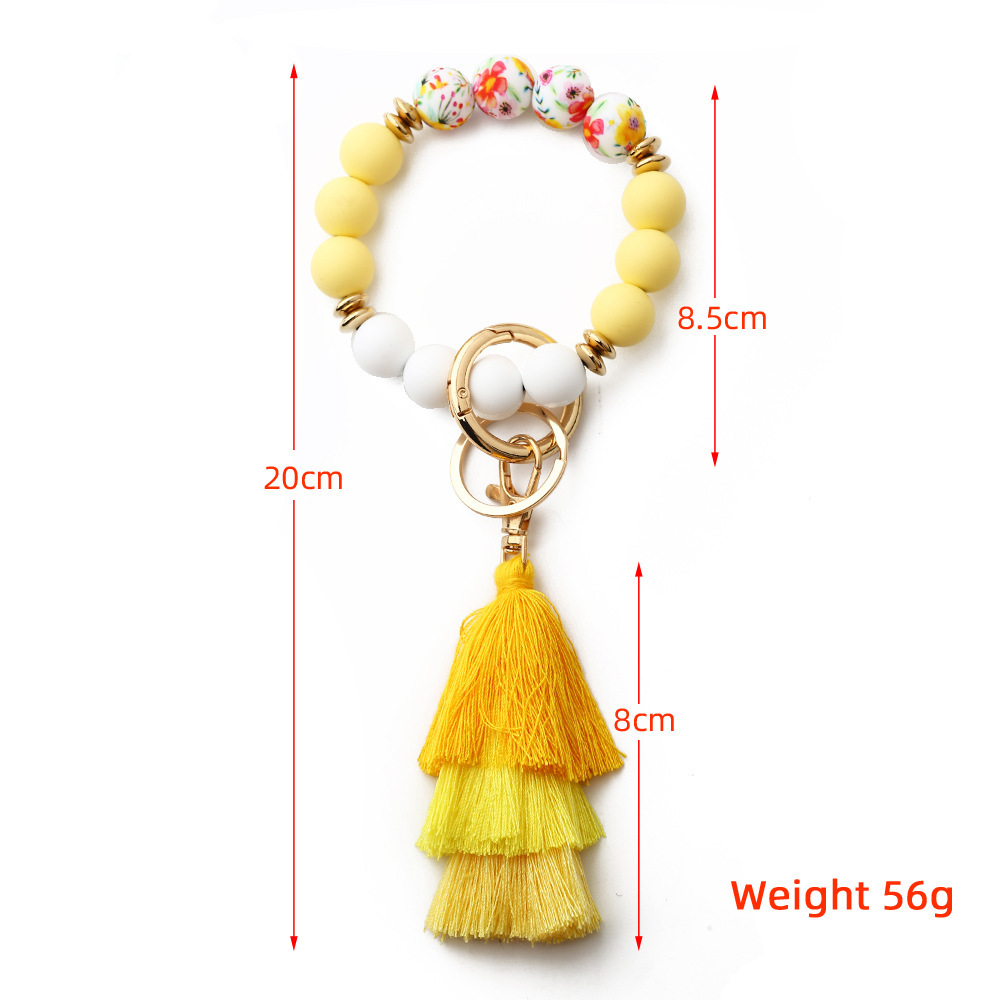 2023 European and American fashion bracelet Bohemian style line tassel color silicone bracelet printed silicone bead bracelet