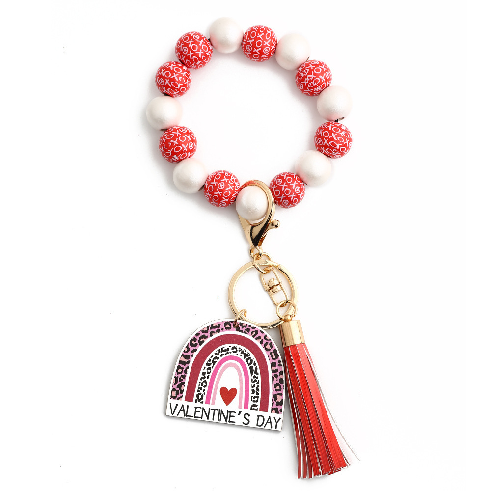 2024 Valentine's Day Gift European and American Jewelry Cross-border Pendant Love Bracelet Women's Bracelet Wooden Bead Bracelet Keychain