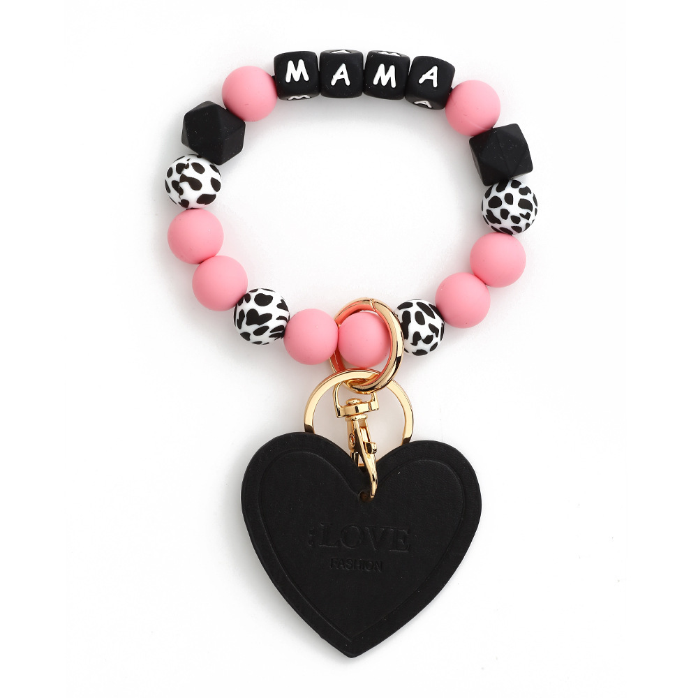 2024 Cross-border European and American jewelry love accessories MAMA bracelet Mother's Day keychain leopard print silicone bead bracelet