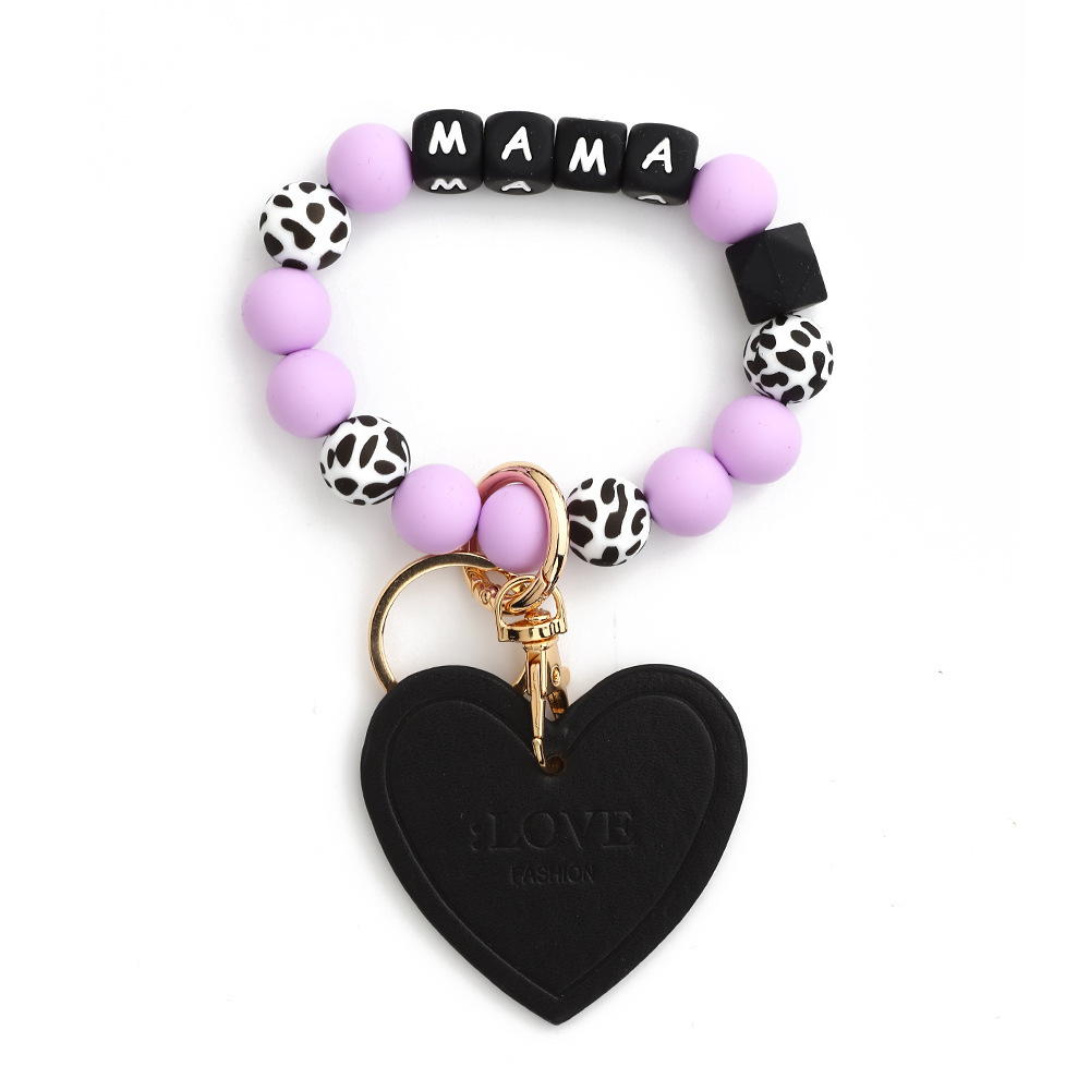 2024 Cross-border European and American jewelry love accessories MAMA bracelet Mother's Day keychain leopard print silicone bead bracelet